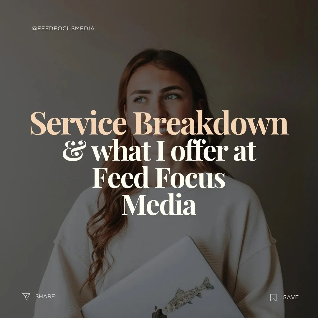 Here's a lil overview of what I can help with here at Feed Focus Media!

There's definitely more between the lines, so if there's a service you need that you're not seeing, let's talk about it and discuss how we can find a solution for you! 

#social