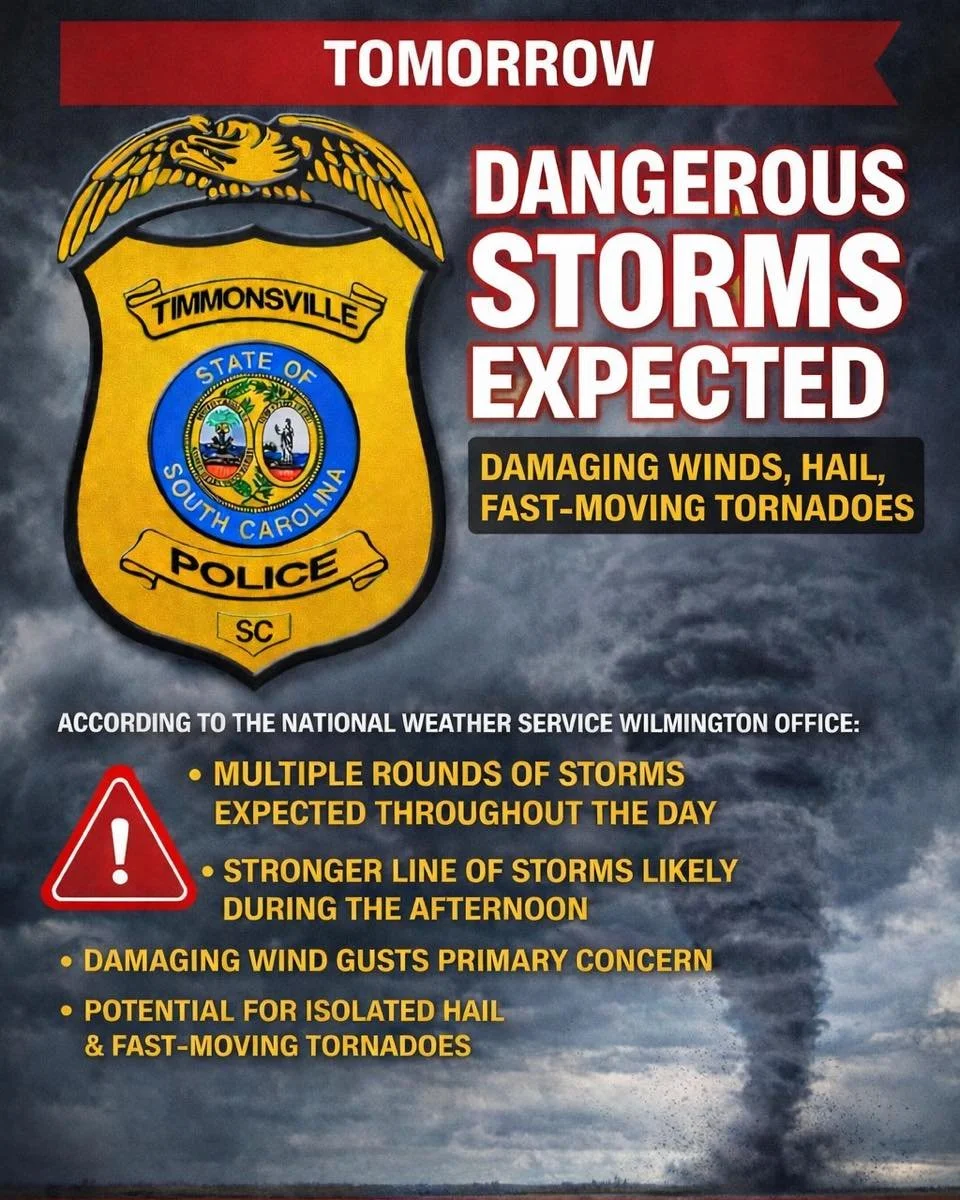 Be prepared tomorrow just in case. 

According to the National Weather Service Wilmington office, multiple rounds of storms are possible throughout the day, with a stronger line of storms expected during the afternoon. 

Damaging wind gusts will be t