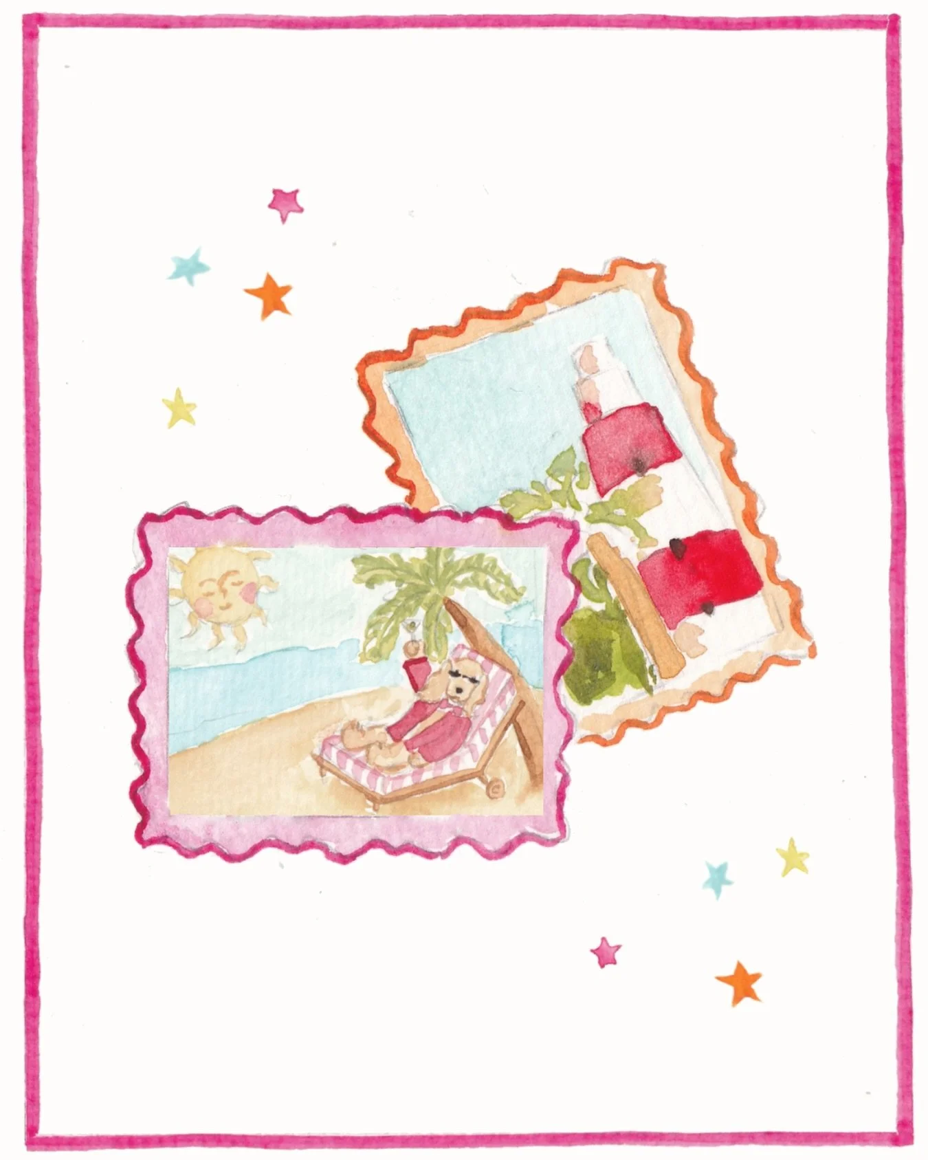 I&rsquo;m a little bit obsessed with this stamp illustration I created for the most fun-filled Ibiza suite!! 🪩🩷🐶🎨🍸💌

We wanted to include my couples&rsquo; dog who couldn&rsquo;t be at their wedding, as well as the place they got engaged and I 