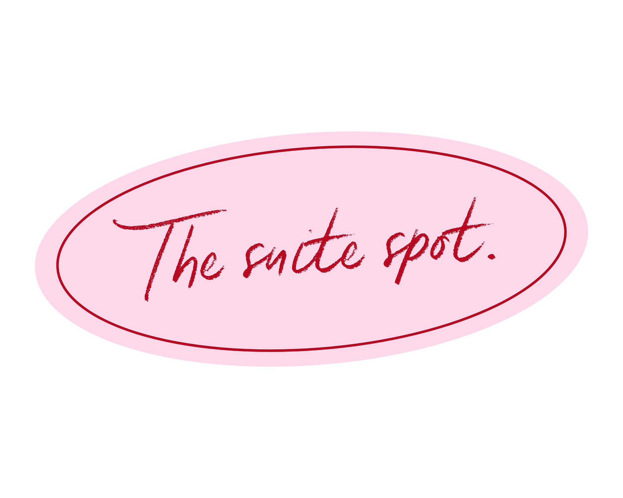 Pink oval sign with red text that says, 'The cute spot.'