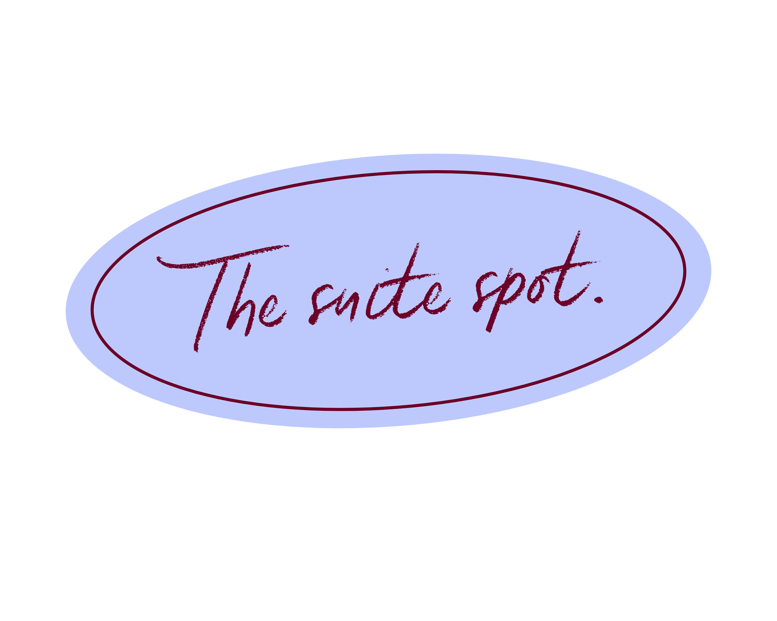 A blue oval speech bubble with the text 'The cute spot.' written in red cursive.
