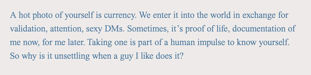 Byline – "As a man, why are you taking selfies?"
