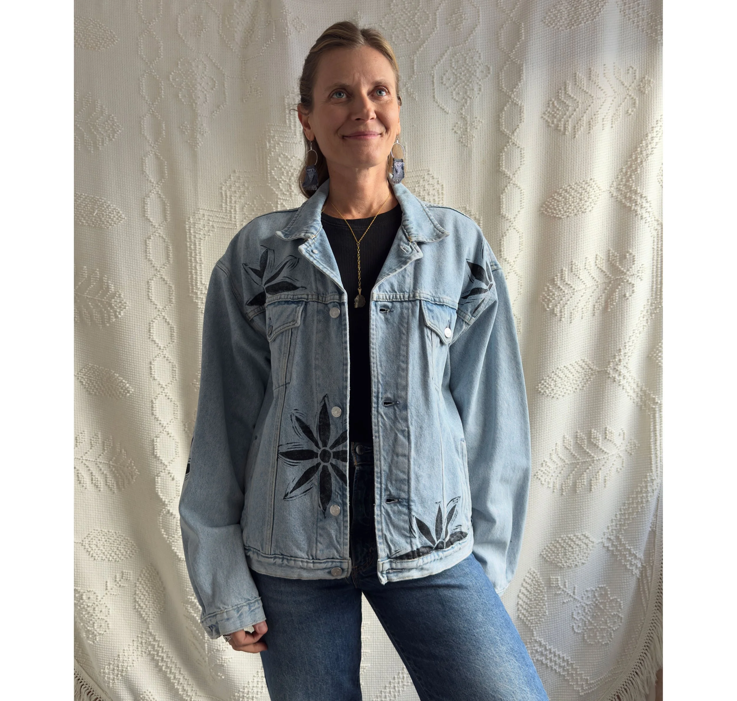 Daisy Block Printed Jean Jacket