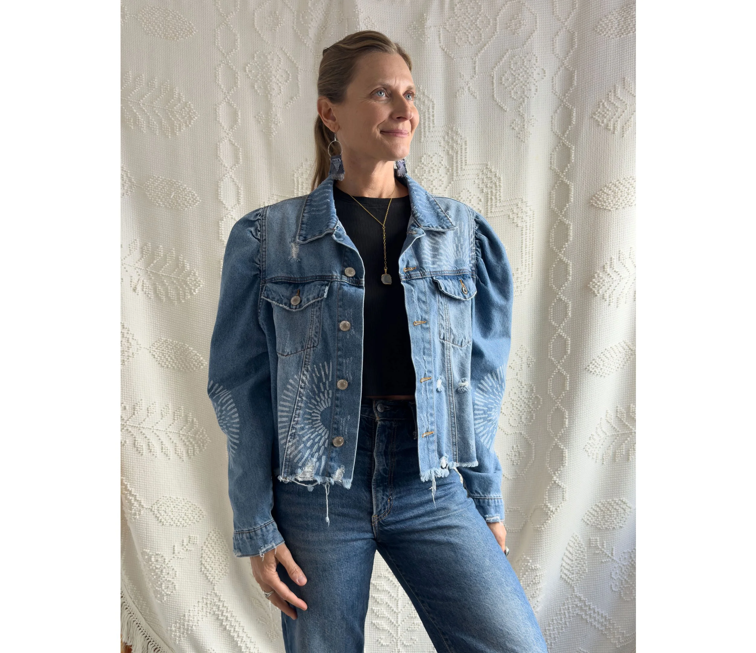 Sunburst Puff Sleeve Denim Jacket