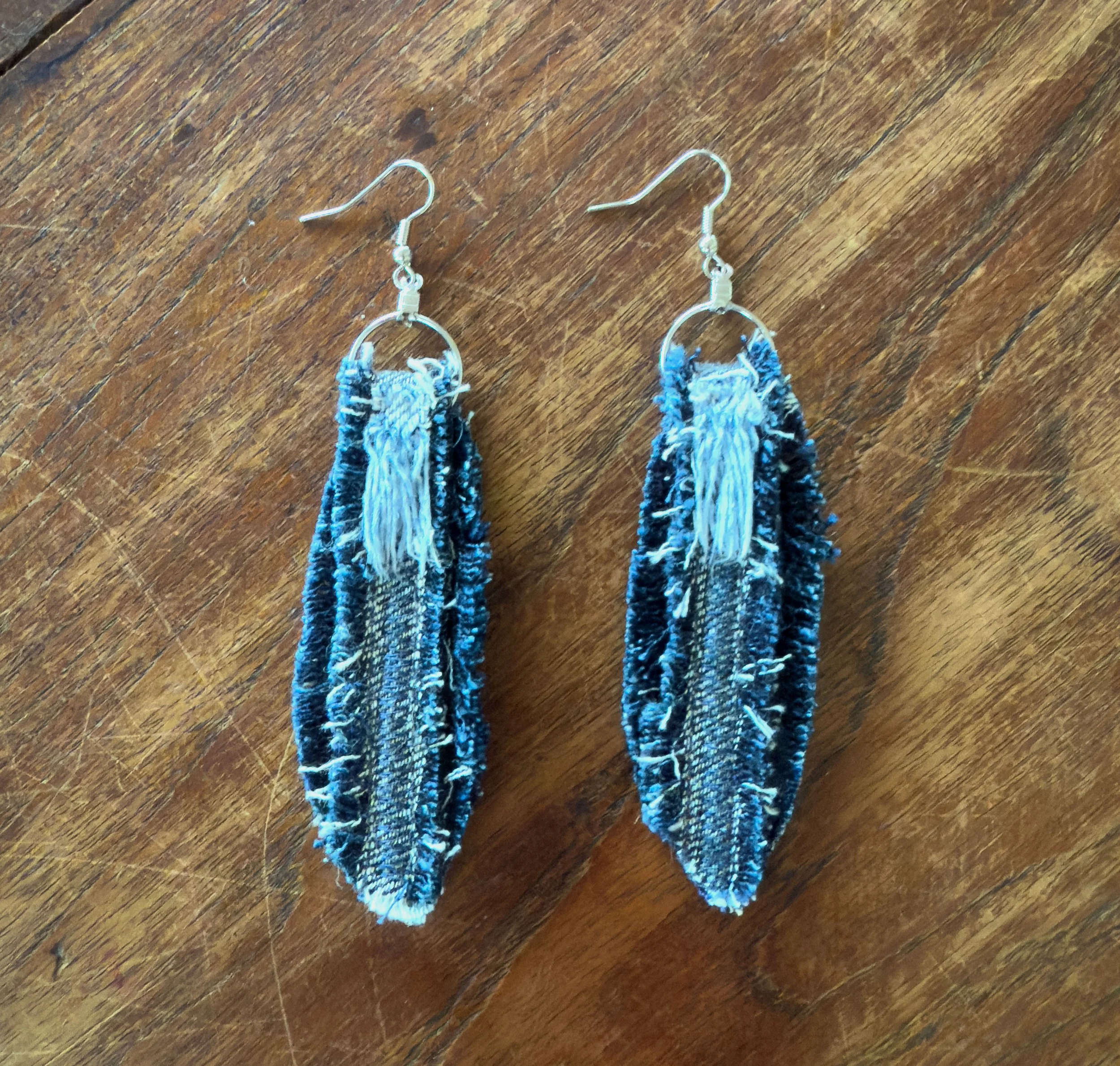 Upcycled Denim Feather Earrings