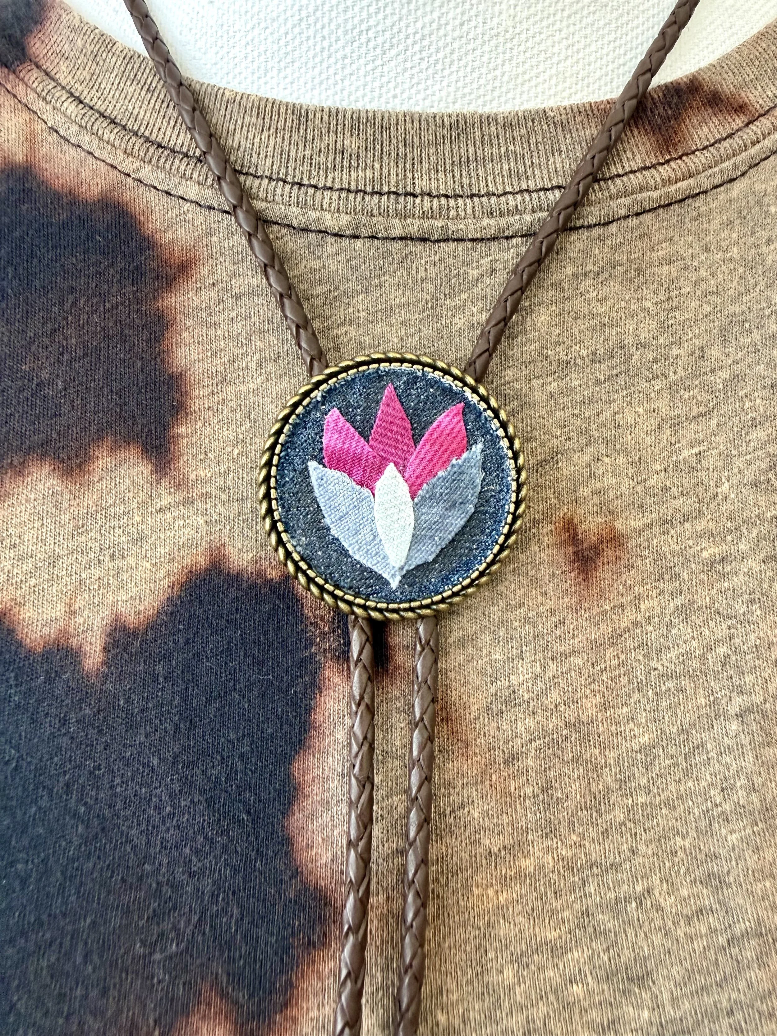 Water Lily Upcycled Denim Bolo Tie