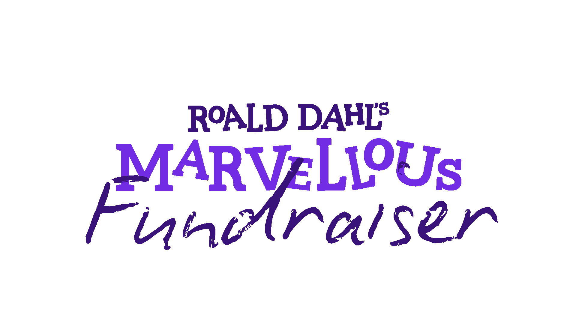 "Roald Dahl's Marvellous Fundraiser" text in styled fonts on a purple background.