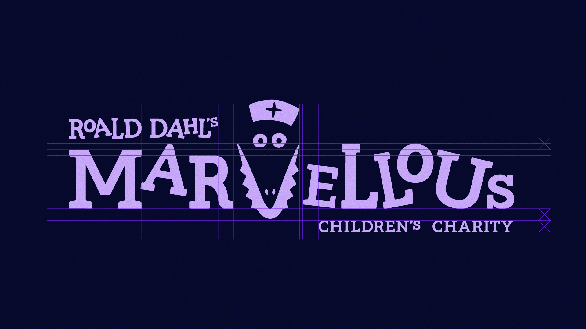 Logo for Roald Dahl's Marvellous Children's Charity in purple text with a character face and nurse cap incorporated.