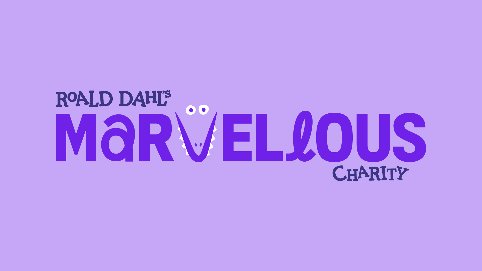 "Roald Dahl's Marvellous Charity" logo with playful font and purple color on a light purple background.