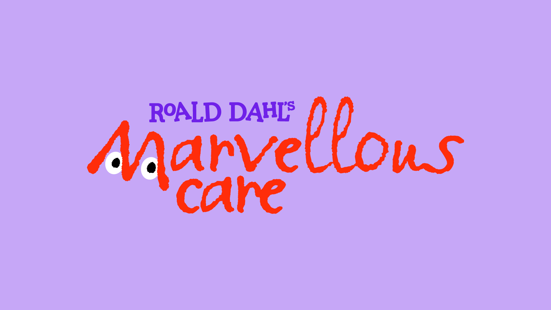 Logo with text 'Roald Dahl's Marvellous Care' on a purple background, featuring cartoon eyes.