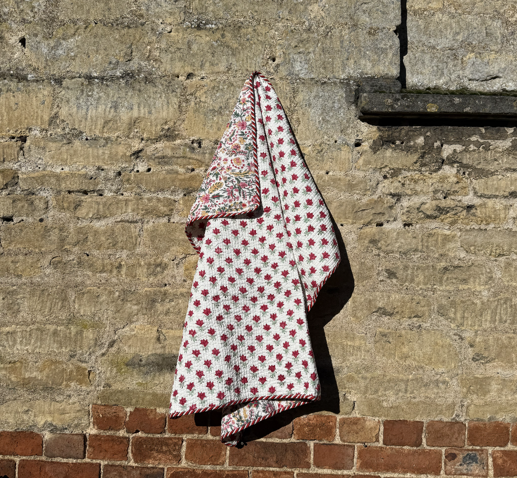 Red Block Printed Baby Quilt