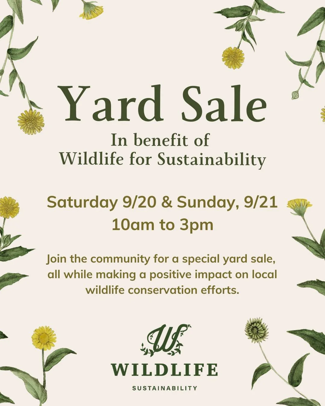 The Foundation of Wildlife Sustainability is having a Yard Sale on Saturday 9/20 &amp; Sunday, 9/21 at the LI Game Farm. 🌱 Times for both days will be from 10am to 3pm. 

The Yard Sale will take place in the LI Game Farm parking lot. All proceeds go