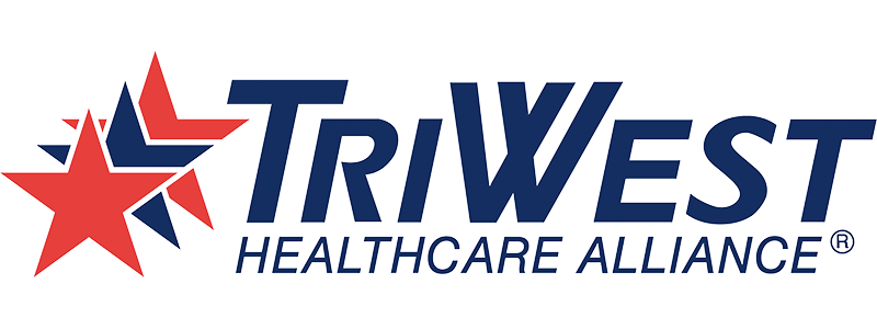 TriWest Healthcare Alliance logo with red and navy stars and text.