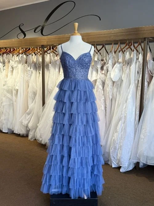 Smoke blue prom dress