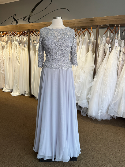 Silver Lace and Chiffon Mother's or Grandmother's Dress