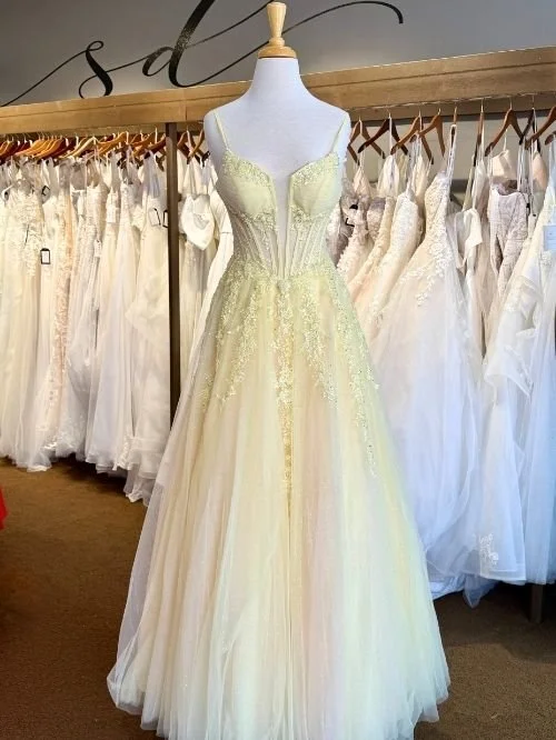 Yellow ballgown prom dress from Alyce Paris