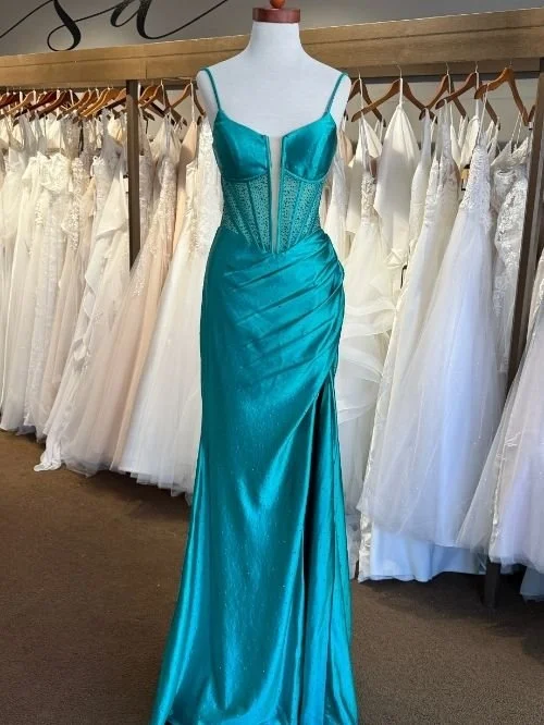 teal and sparkly prom dress