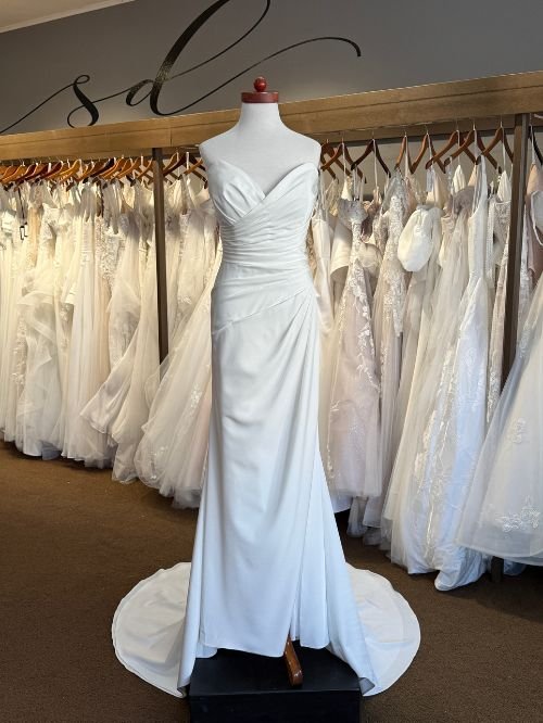 Stretch crepe strapless wedding dress