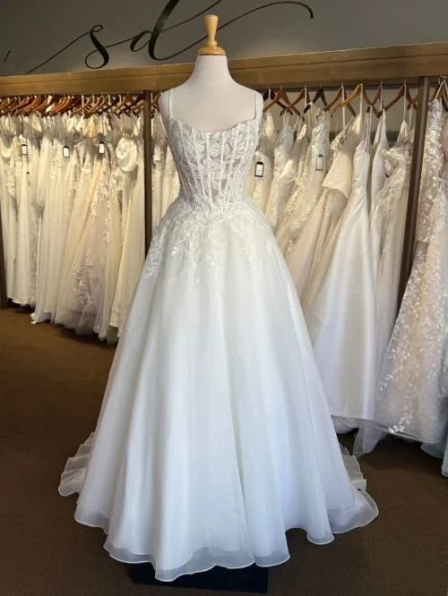 lace ballgown on a mannequin at Sandra D's in Watertown, WI