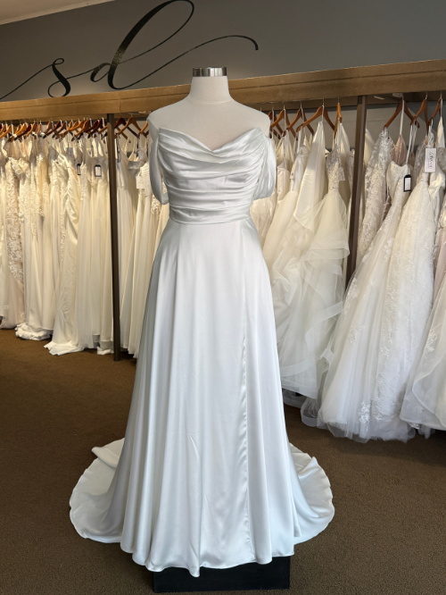 Satin Wedding Dress with Off the Shoulder Sleeves