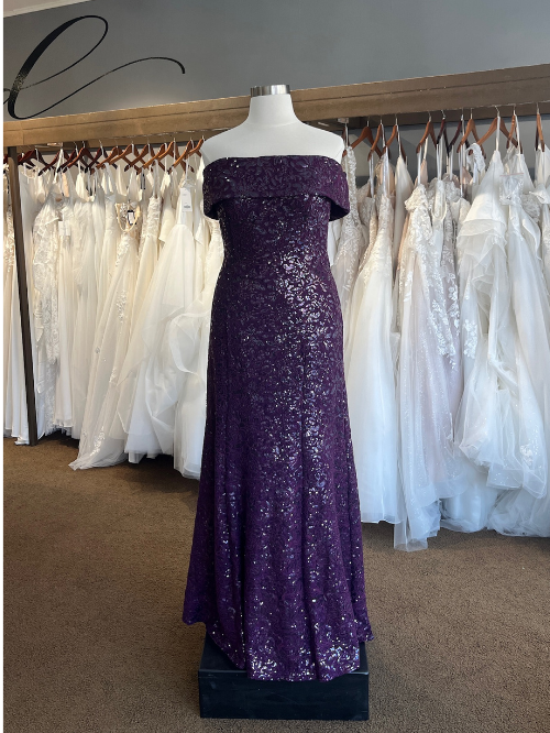 eggplant lace and sparkly mother's dress