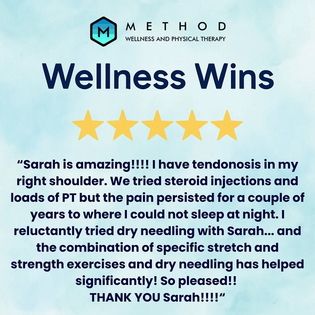 ✨ Dry Needling = Real Results! ✨

After years of trying everything for chronic shoulder pain, real relief finally came through dry needling and personalized care at Method Wellness and Physical Therapy. 💪

Ready to feel better, move better, and slee