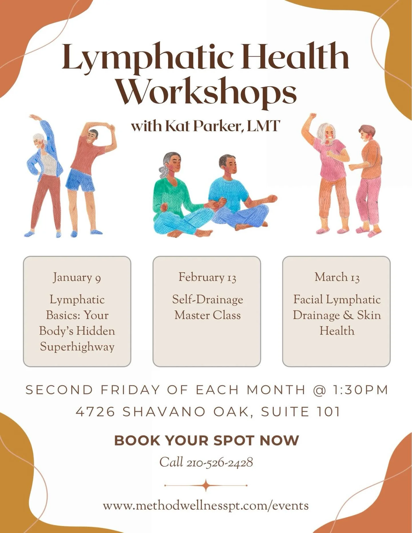 Learn how to support your lymphatic system with our monthly Lymphatic Health Workshops led by Kat Parker, LMT.

Second Friday of each month at 1:30 PM 
4726 Shavano Oak, Suite 101

Upcoming workshops: 🔹January 9 &ndash; Lymphatic Basics: Your Body&r
