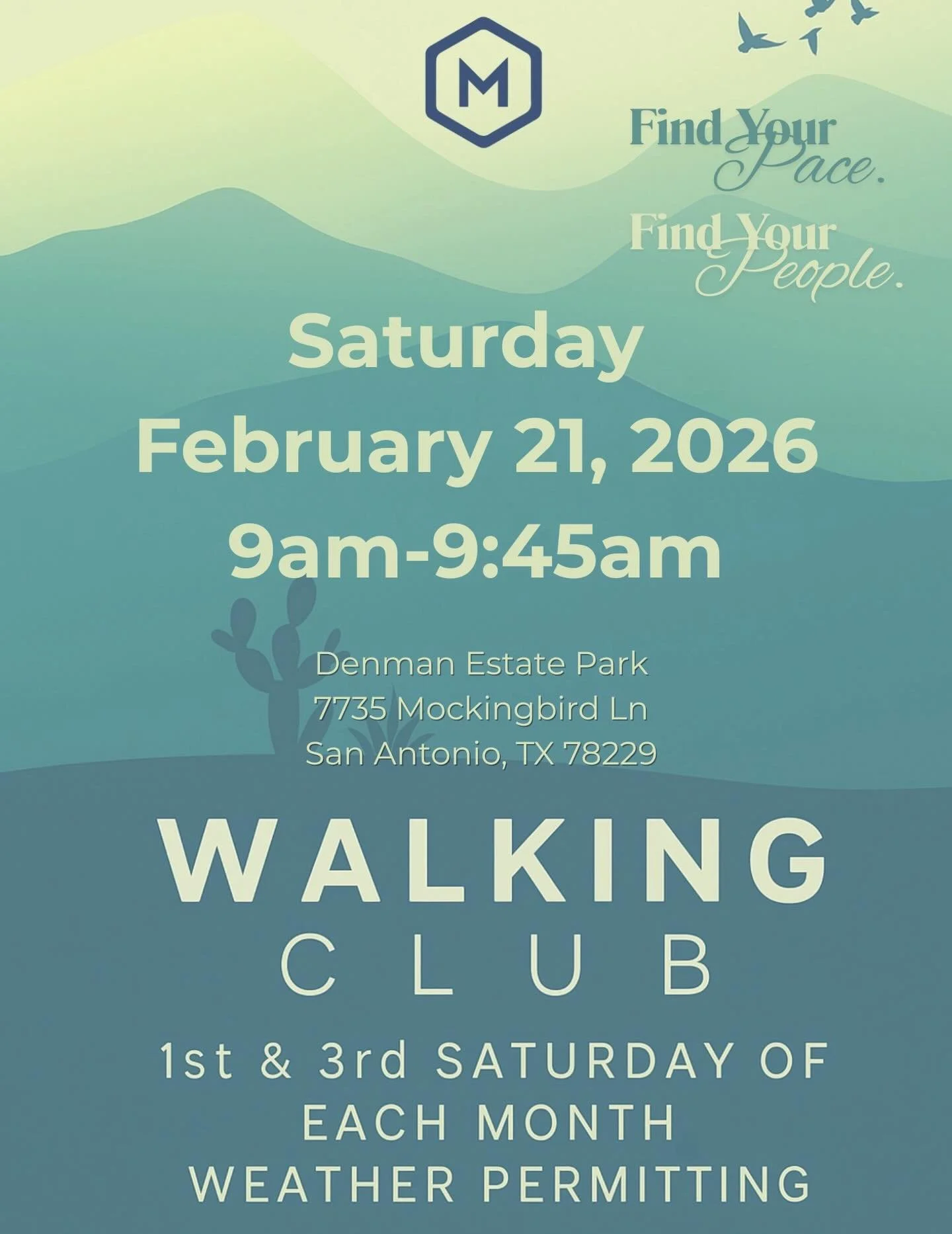 Join us for Walking Club on Saturday, February 21, 2026 from 9:00&ndash;9:45 AM at Denman Estate Park, 7735 Mockingbird Ln, San Antonio, TX 78229.

New participants can sign up through the link in our bio. Bring a friend.

For more information, call 