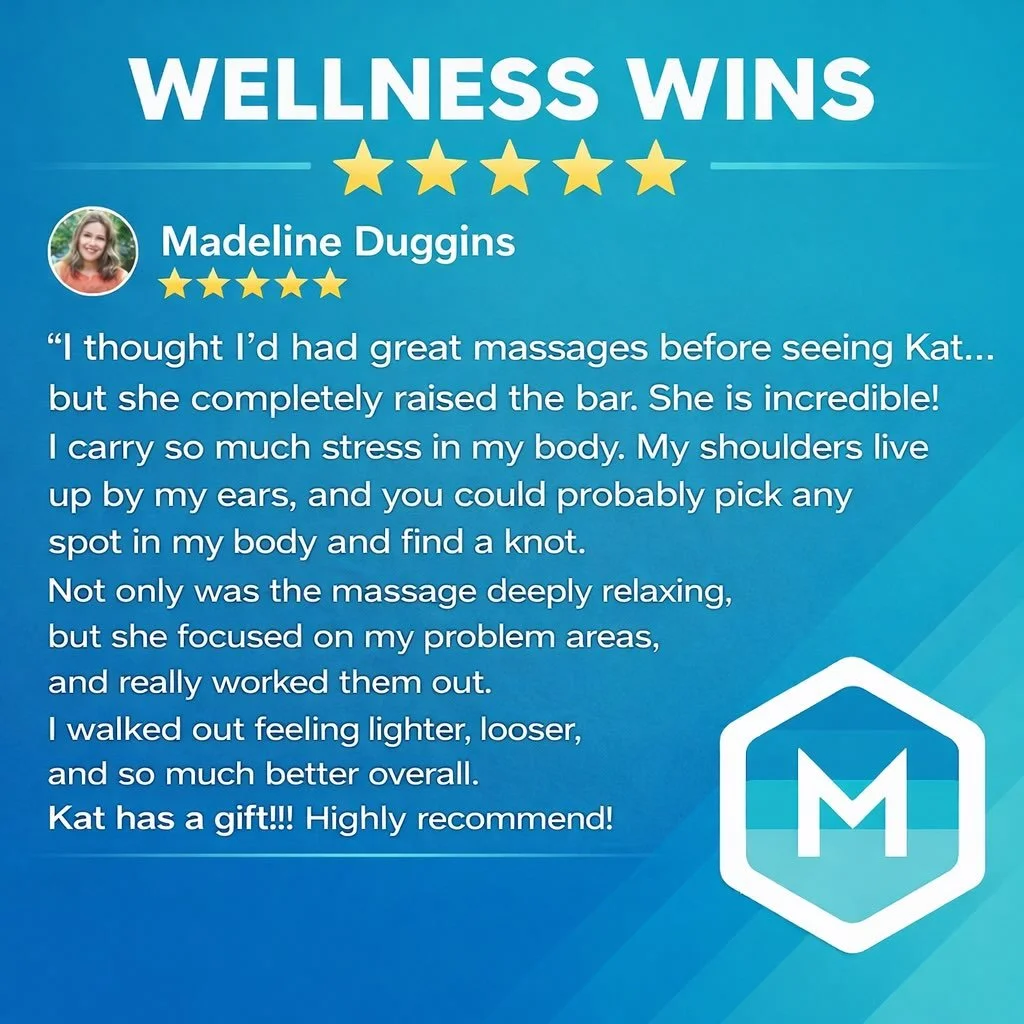⭐⭐⭐⭐⭐ Wellness Win!

Deeply relaxing. Targeted relief. Real results.

Call 210-526-2428 to book your massage appointment today.