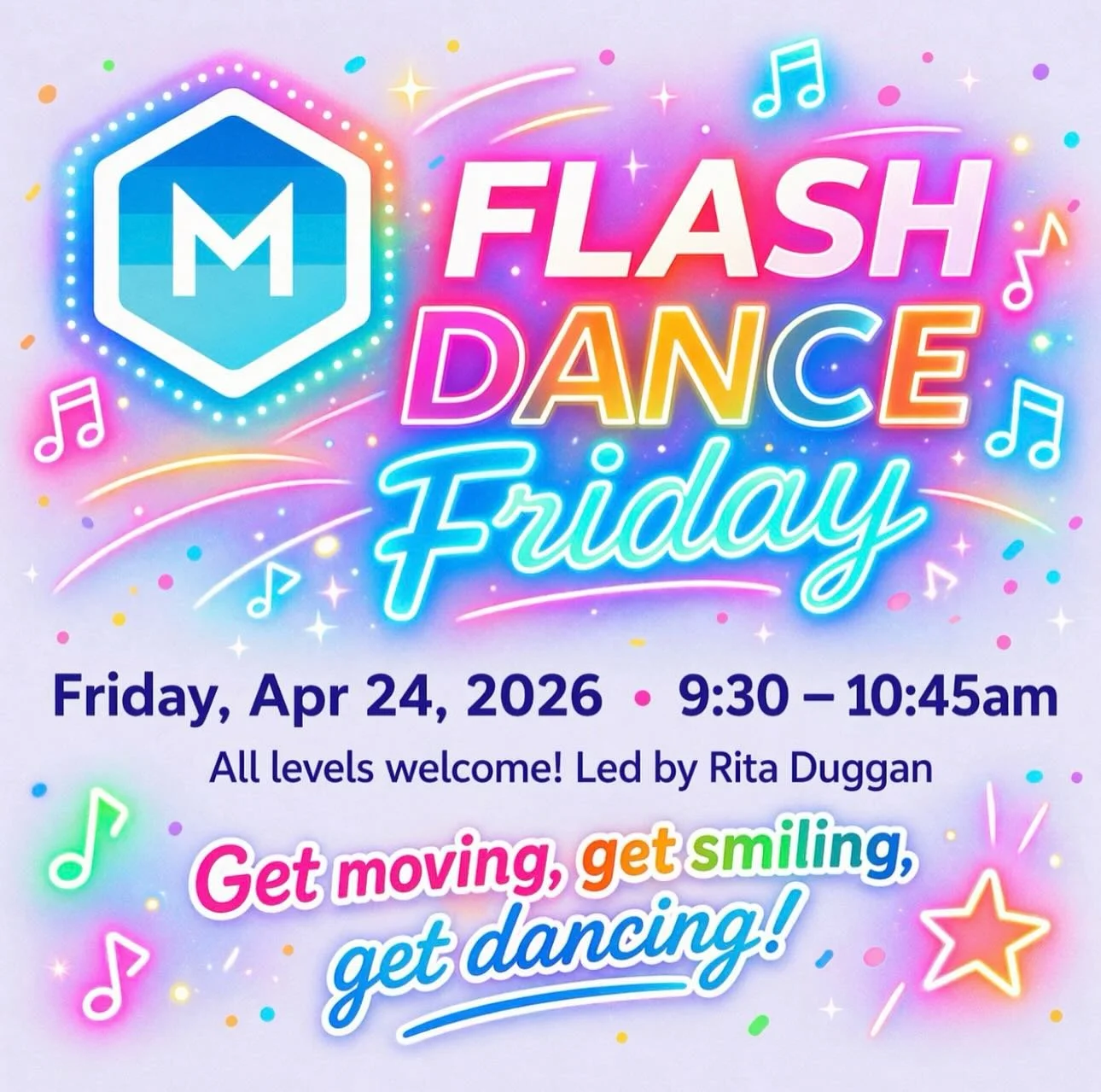 Flash Dance Friday is back ✨

Same energy, same fun! 🪩

Start your morning with good music, easy movement, and zero pressure&mdash; just show up and have fun.

Friday, April 24 &bull; 9:30&ndash;10:45am

📍Method Wellness &bull; 4726 Shavano Oak, Su