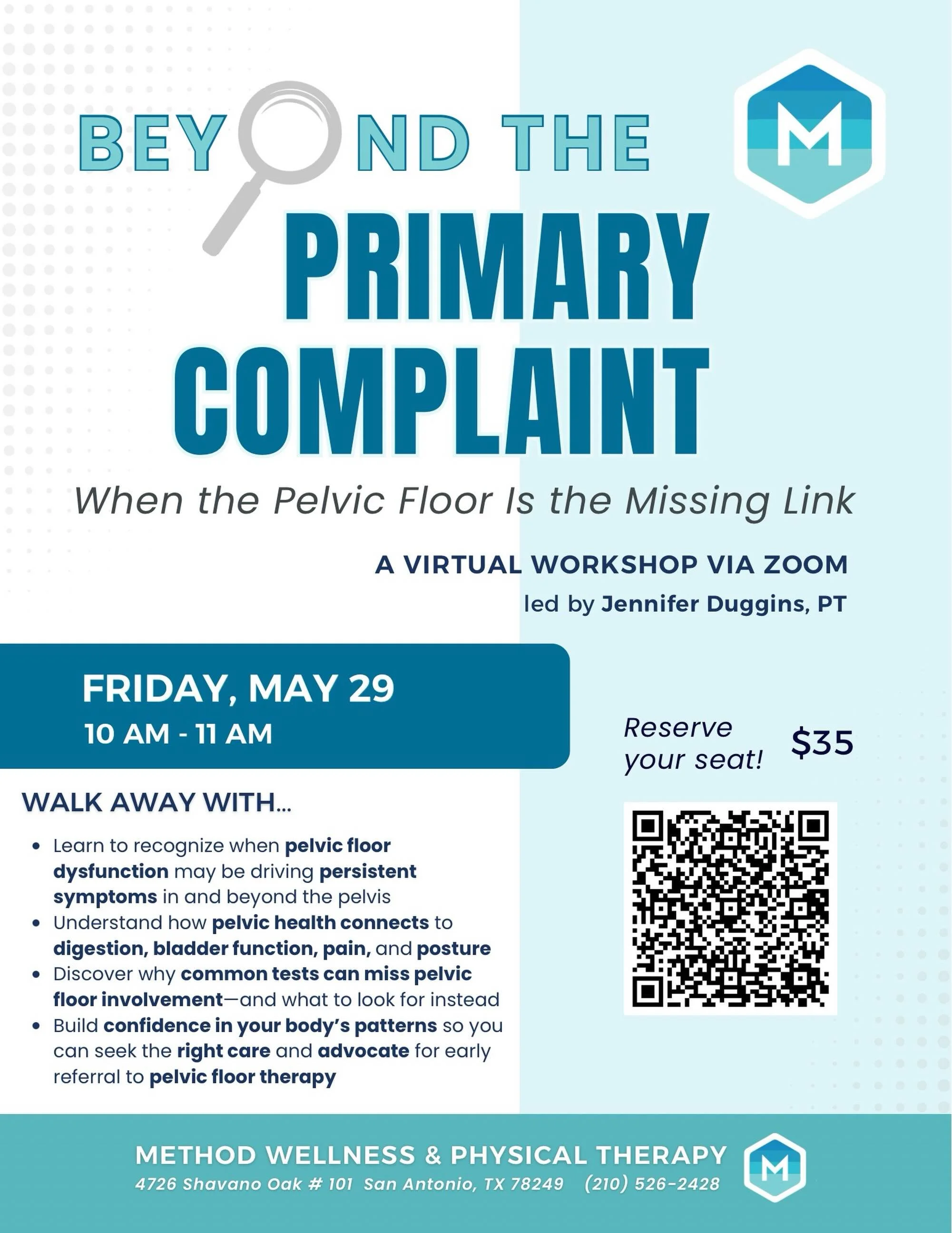 Not everything starts where you feel it.

Sometimes the missing piece is the pelvic floor&mdash;and it connects more than you think.

In this workshop, you&rsquo;ll learn how pelvic floor dysfunction can show up as persistent symptoms beyond the pelv