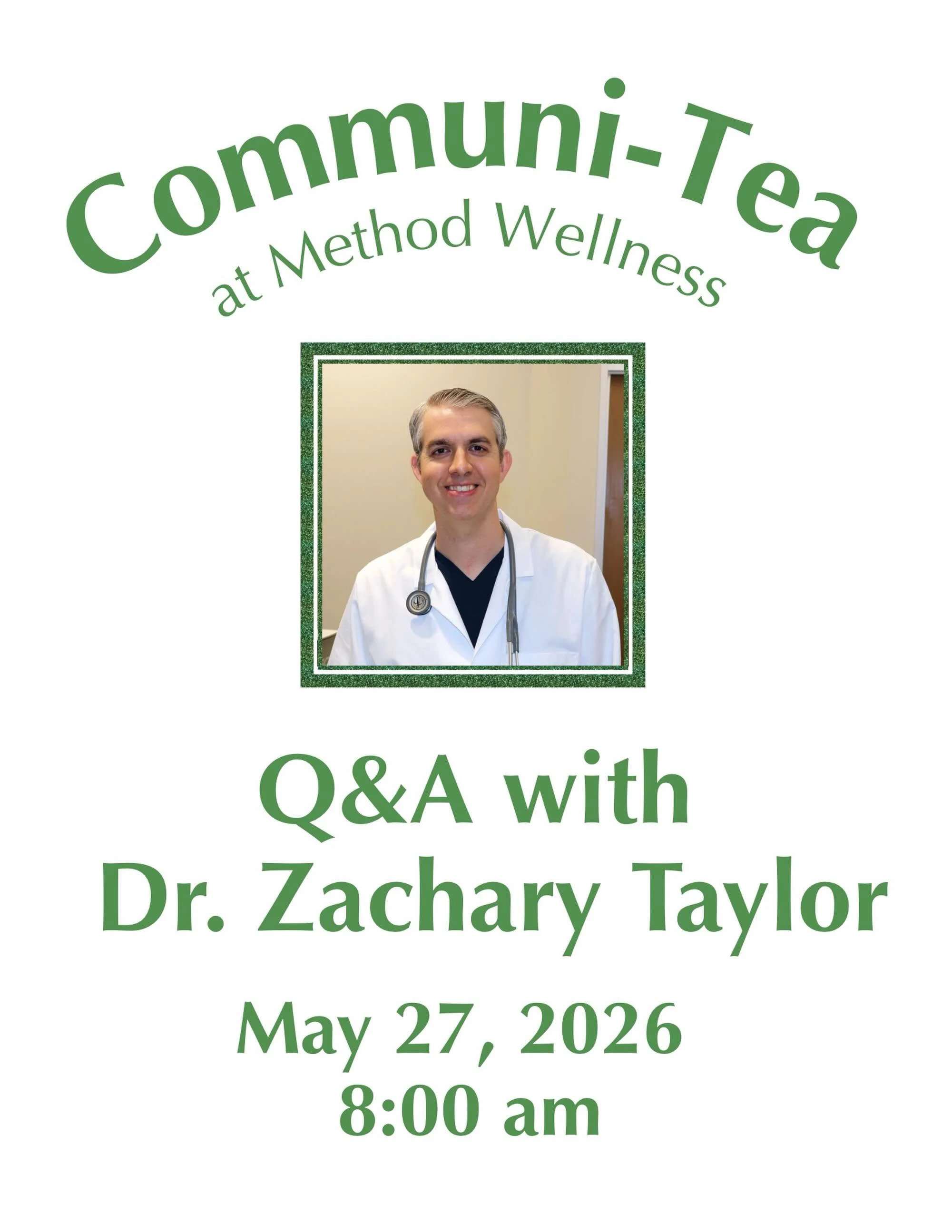 Join us for a relaxed morning of tea, conversation, and connection with Dr. Zachary Taylor of Tejas Direct Primary Care located inside Method Wellness.

Dr. Taylor is a family medicine physician focused on thoughtful, personalized care and building m