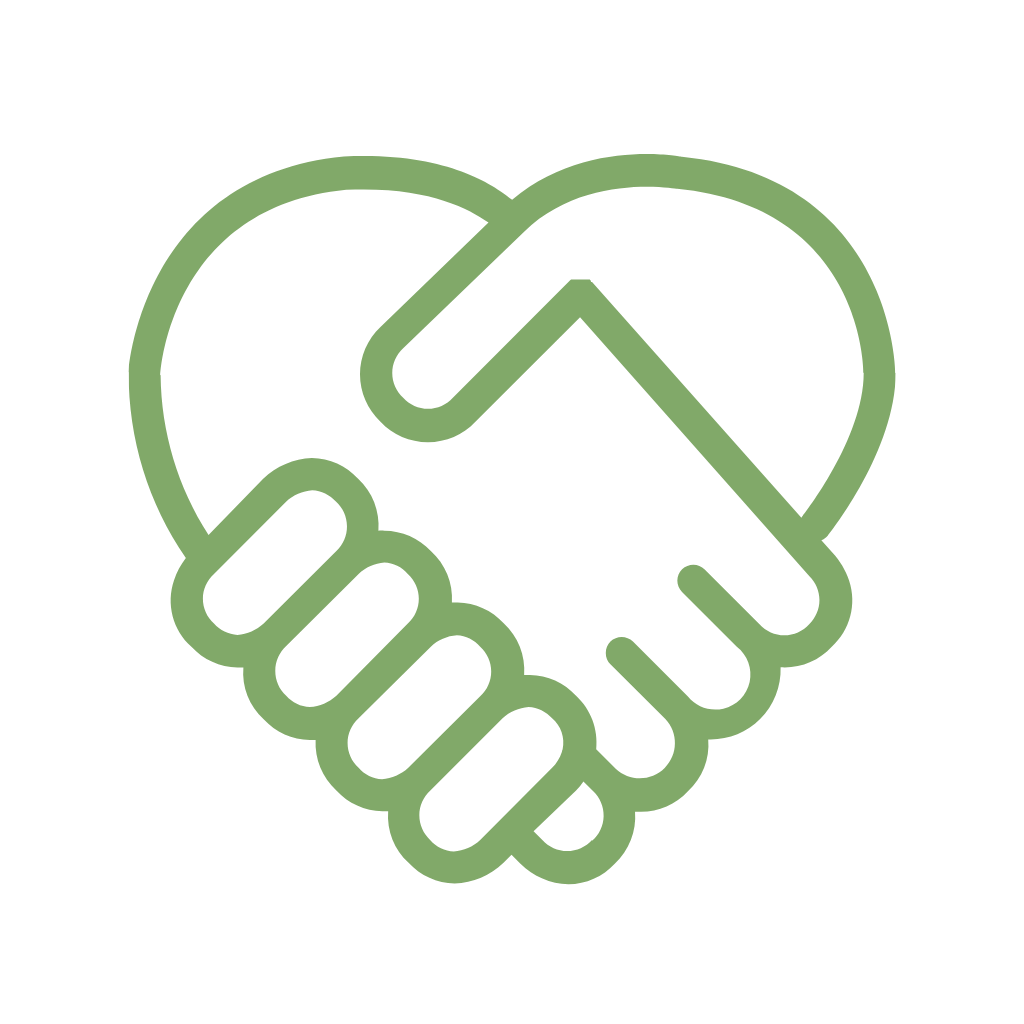 Icon of two hands forming a heart shape representing care, support, and community in a school environment.