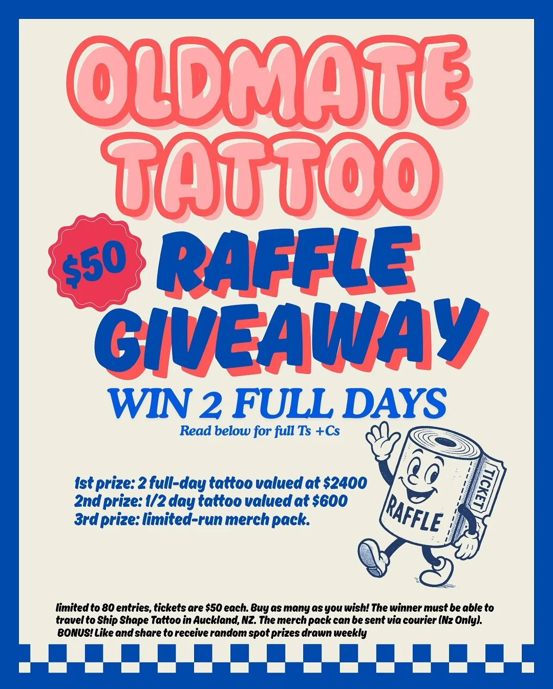 PRE-SUMMER RAFFLE!!! Now until 15th November 2025
DM To purchase  1st prize: 2 full-day tattoo valued at $2400
2nd prize: 1/2 day tattoo valued at $600
3rd prize: limited-run merch pack.

limited to 80 entries, tickets are $50 each. Buy as many as yo