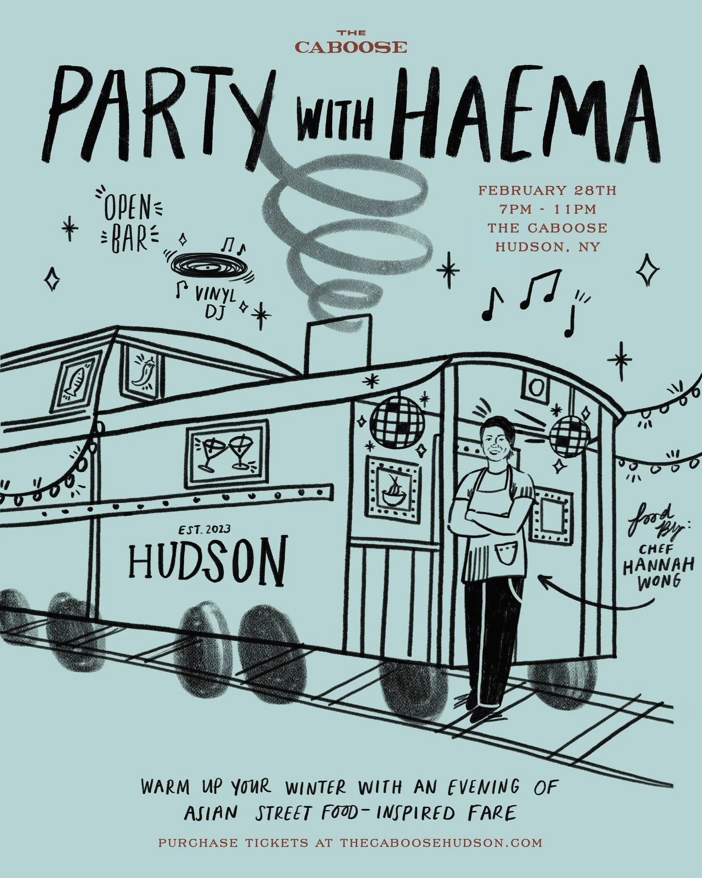 Hey Hudson Valley! Let&rsquo;s party.🪩💃🎉

Join us on February 28th at The Caboose for a winter night with @haemahospitality &mdash;featuring Asian street food&ndash;inspired dishes, an open bar, vinyl DJ sets, and a dance floor that stays moving.

