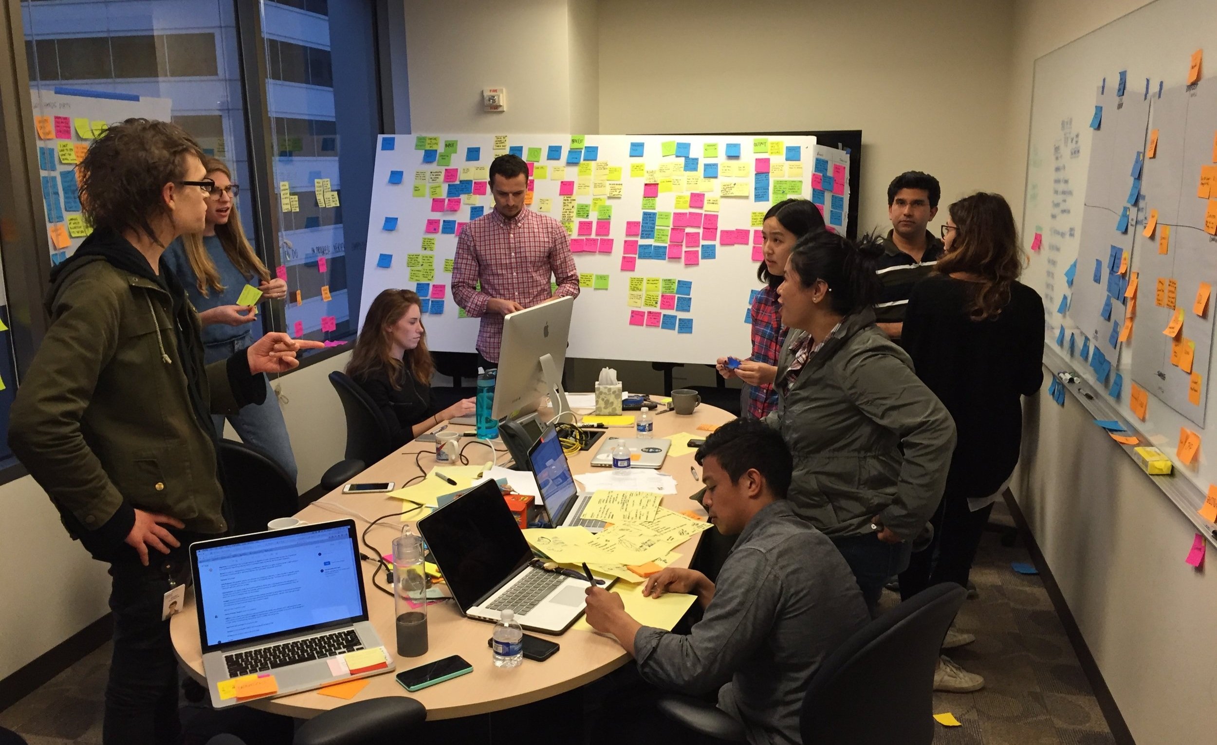The DSX "war room" on a Friday evening, this is David's San Francisco IBM Design team working with an IBM Data Scientist