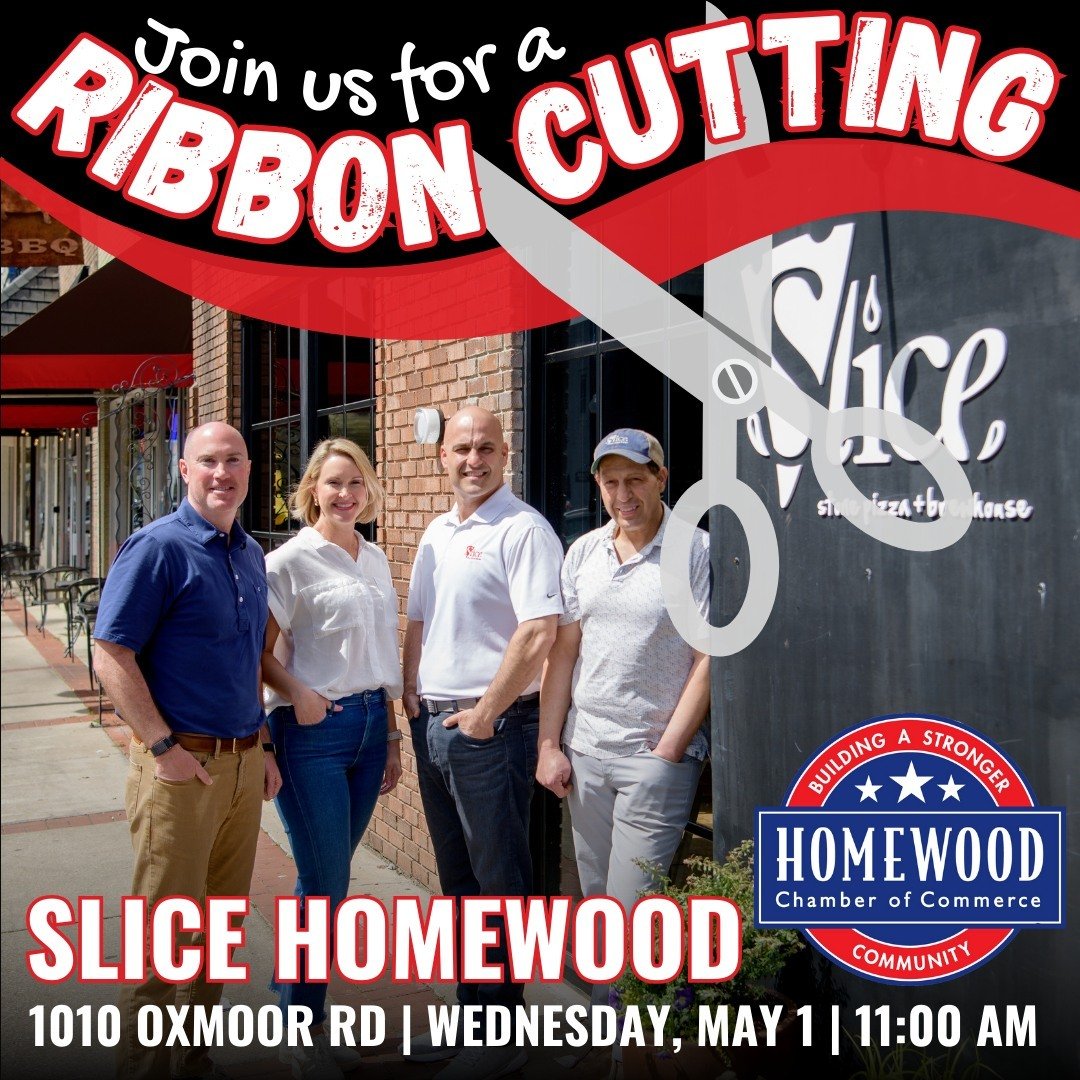 ✂️Snip, snip! Join us TOMORROW at 11:00 AM for the Slice Homewood Ribbon Cutting with the Homewood Chamber! Our journey on Oxmoor Road has been a rollercoaster of FUN, and we're itching to celebrate another awesome milestone in Slice Homewood's short