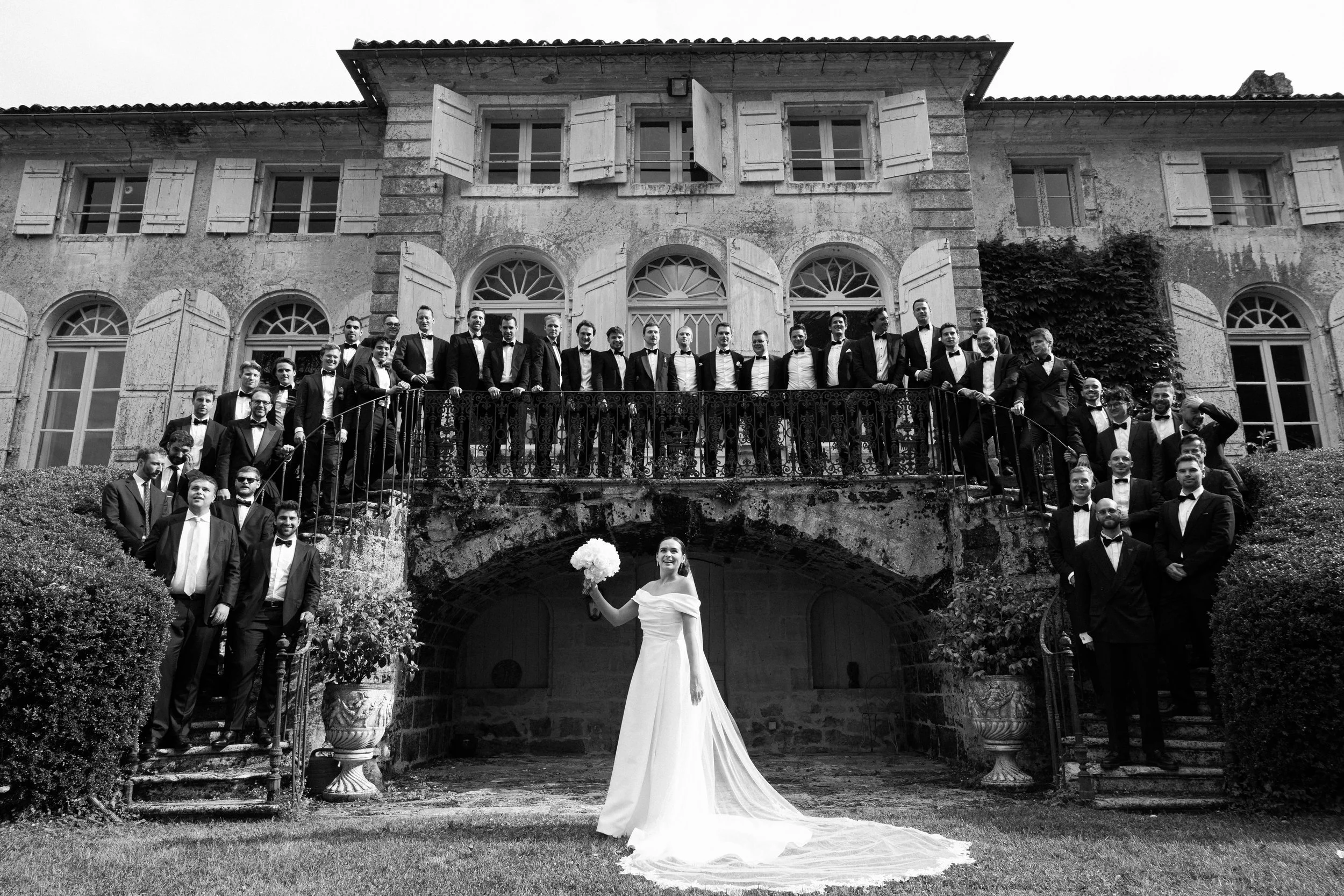 bride with all groomsmen
