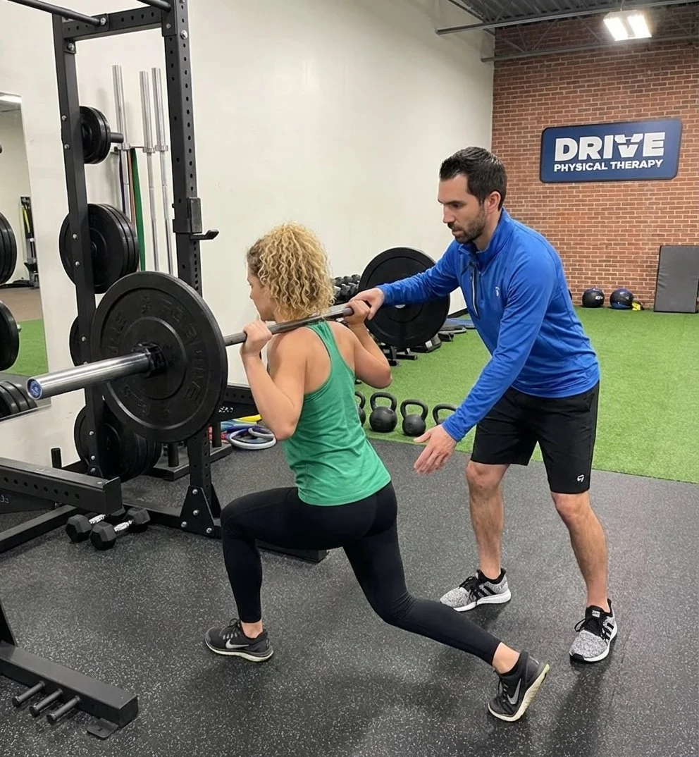 Athlete performing functional movement assessment at a physical therapy clinic in Saratoga Springs