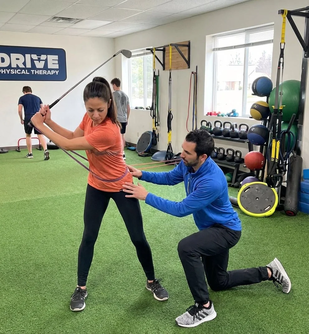 Golfer performing rehabilitation exercises at a specialized golf fitness clinic in Saratoga Springs