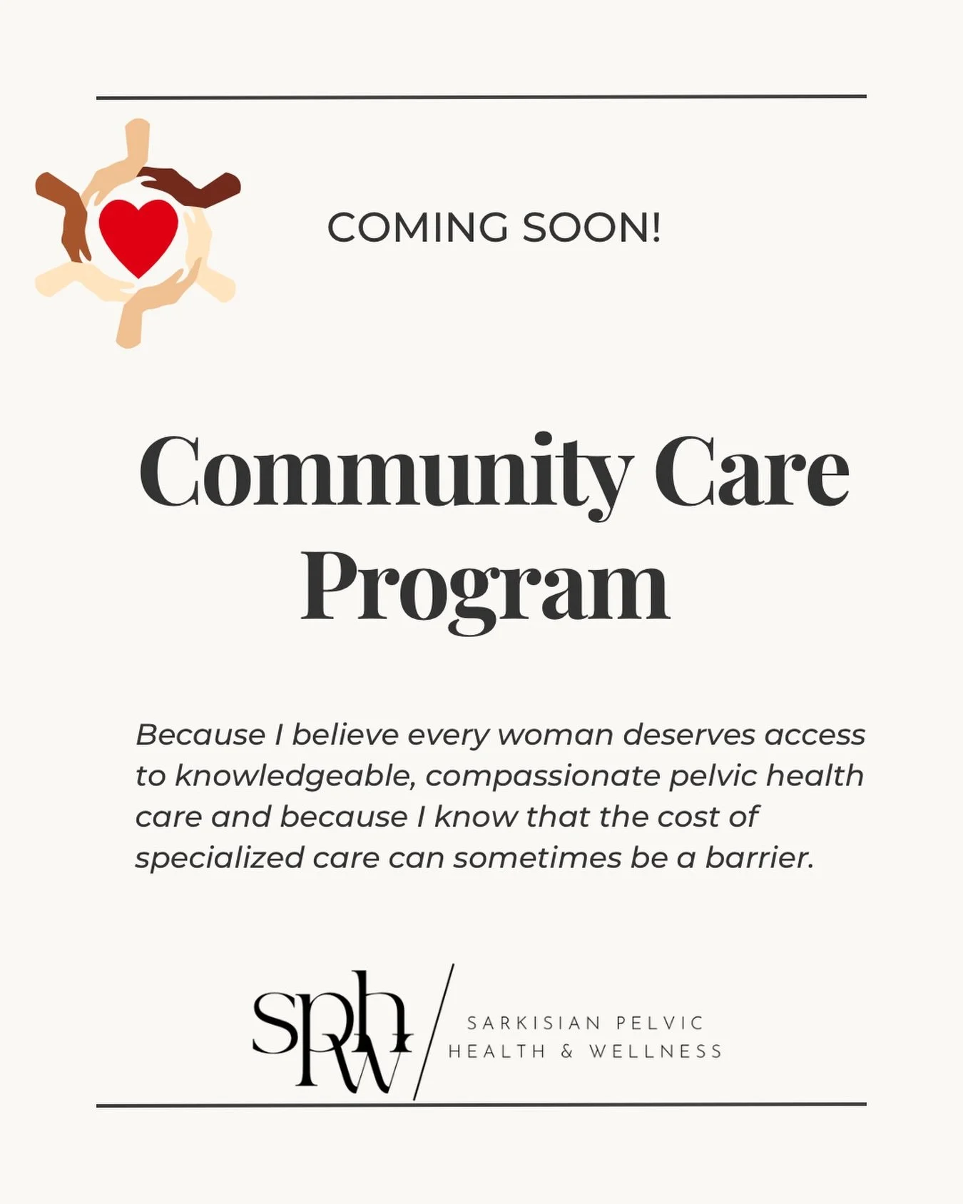 ✨ Something new is coming soon&hellip; ✨

When I started Sarkisian Pelvic Health &amp; Wellness, two of the pillars of my business were making high-quality healthcare more accessible and giving back to my community when possible. 💗

That&rsquo;s why