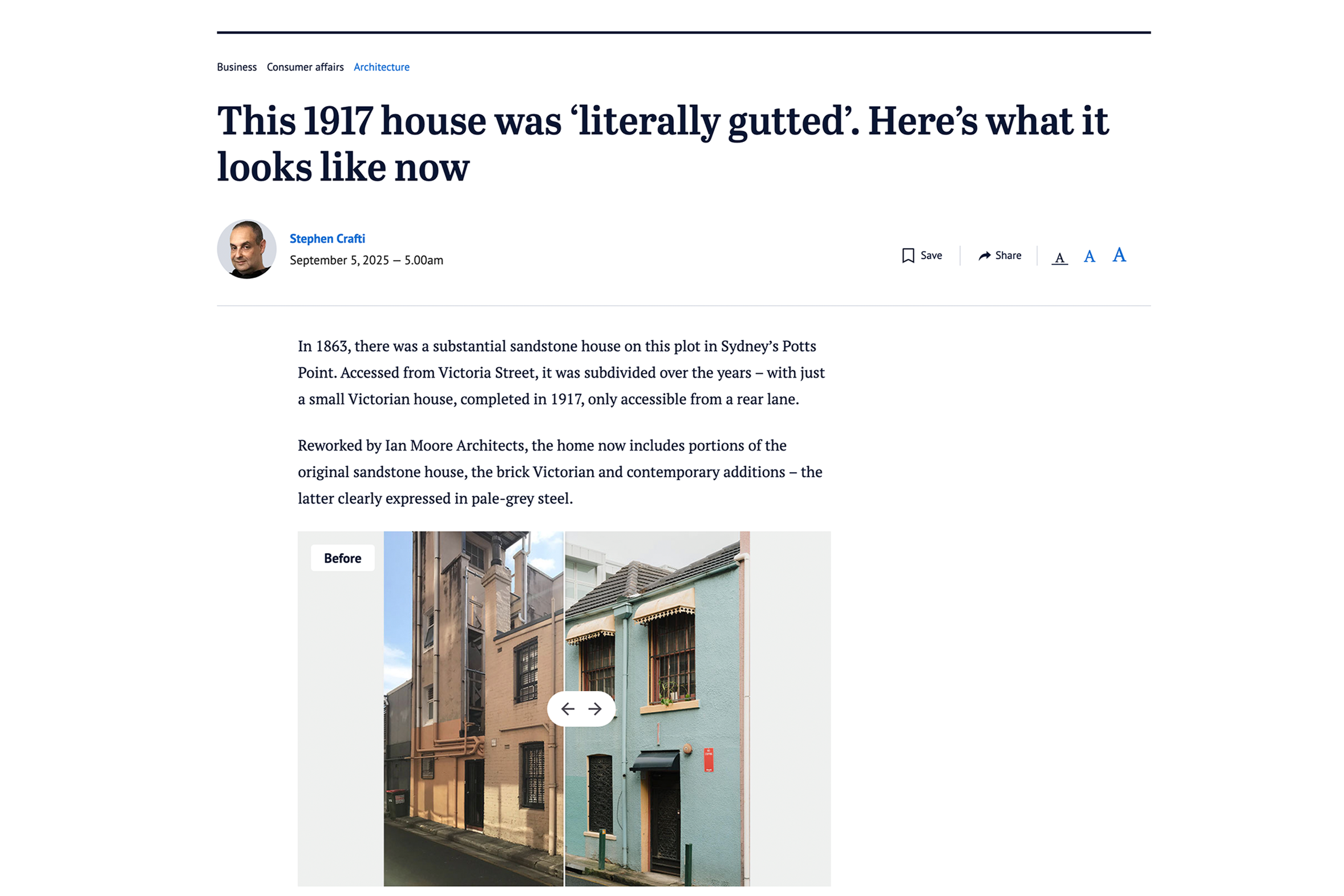 05.09.2025 Back to Front House by Ian Moore features in the Sydney Morning Herald