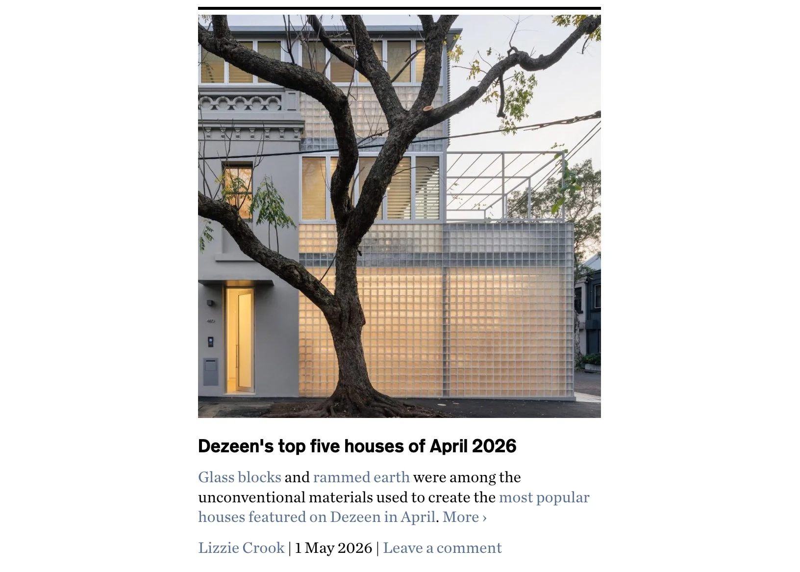01.05.26 The Corner Store named in Dezeen's top 5 houses of April