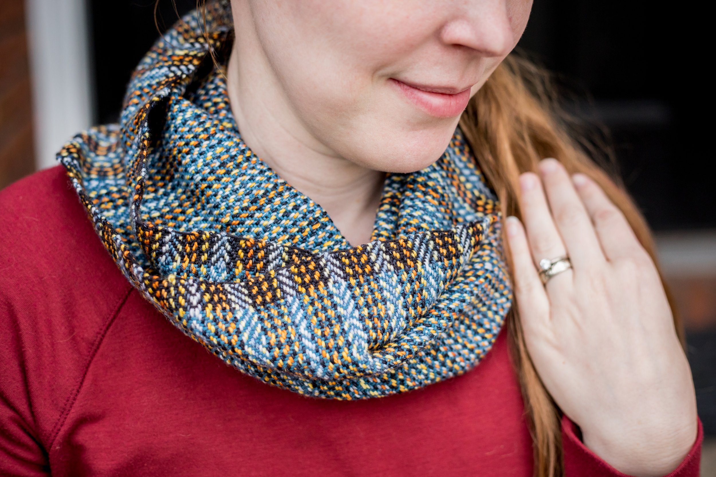 Woven Cowl in Blues and Oranges