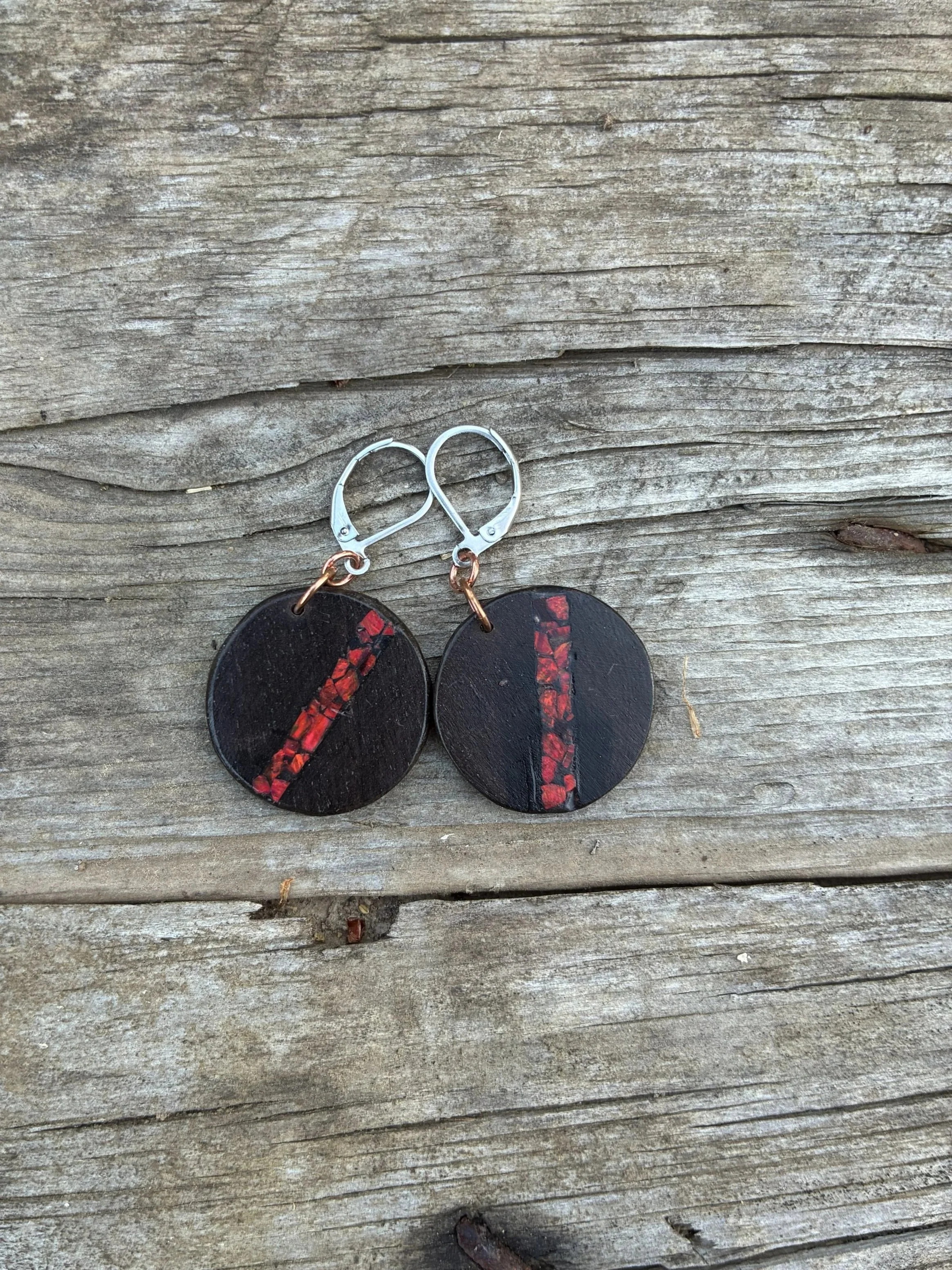 Ebony and Red Opal Earrings