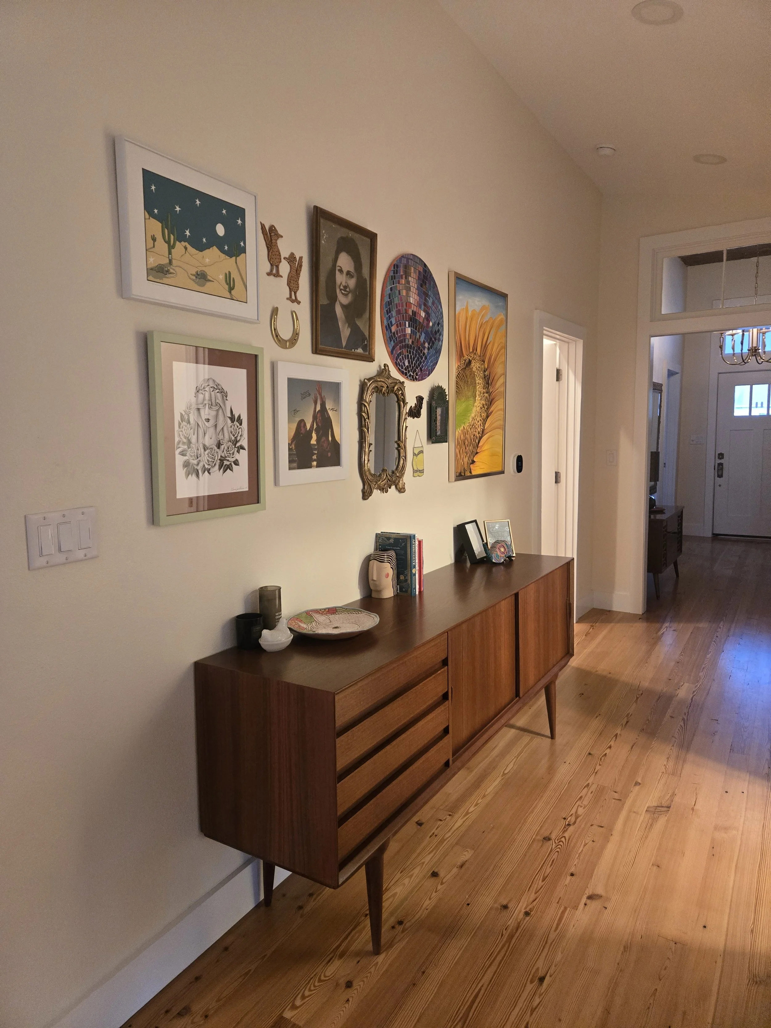 The home beautifully displays the owners growing art collection