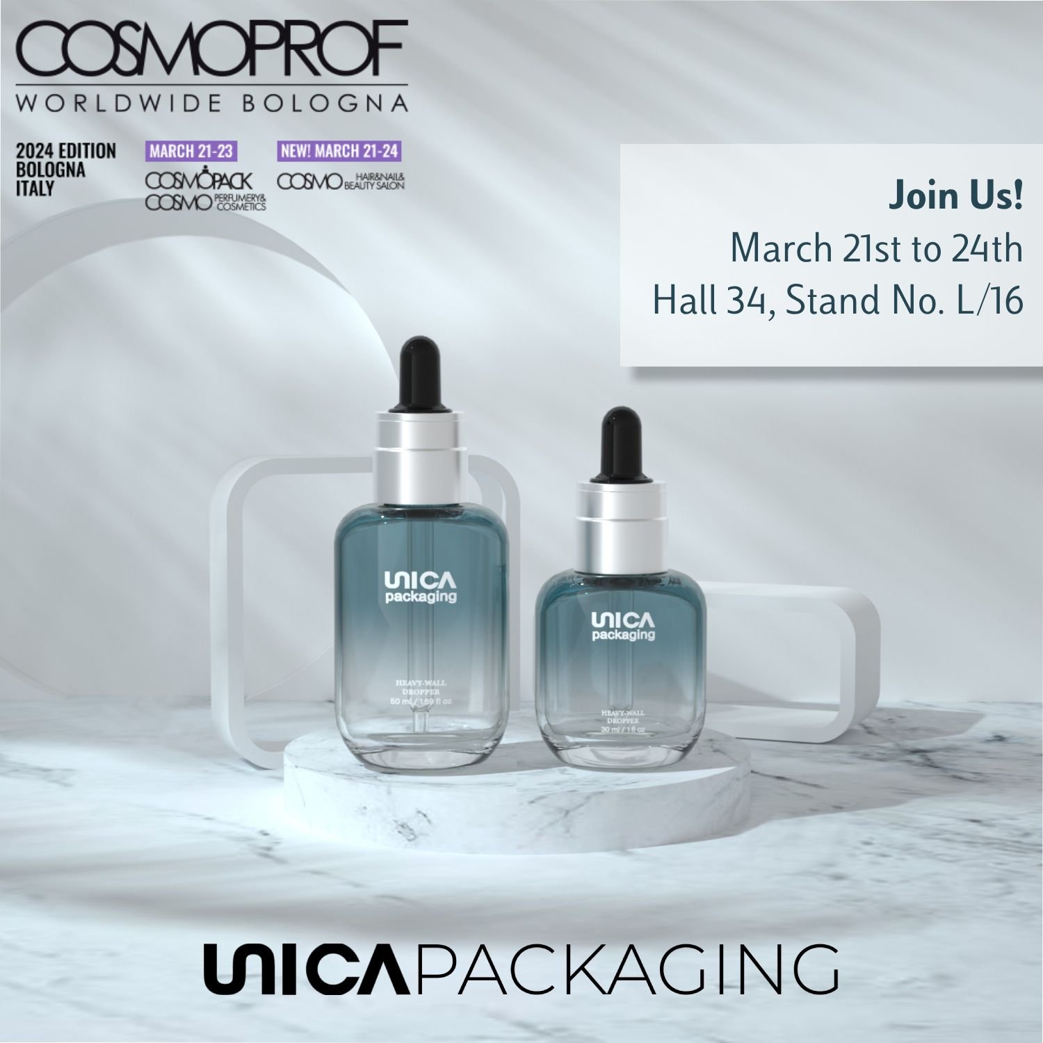 Unica Packaging to Exhibit at Cosmoprof Bologna 2024 – Join Us at Hall 34, Stand L/16