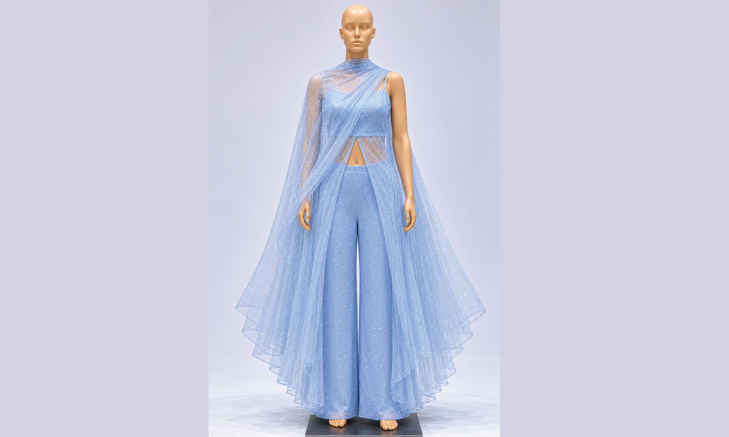 Ice Silk Powder Blue Celestial Set Original Couture Design — Limited Edition