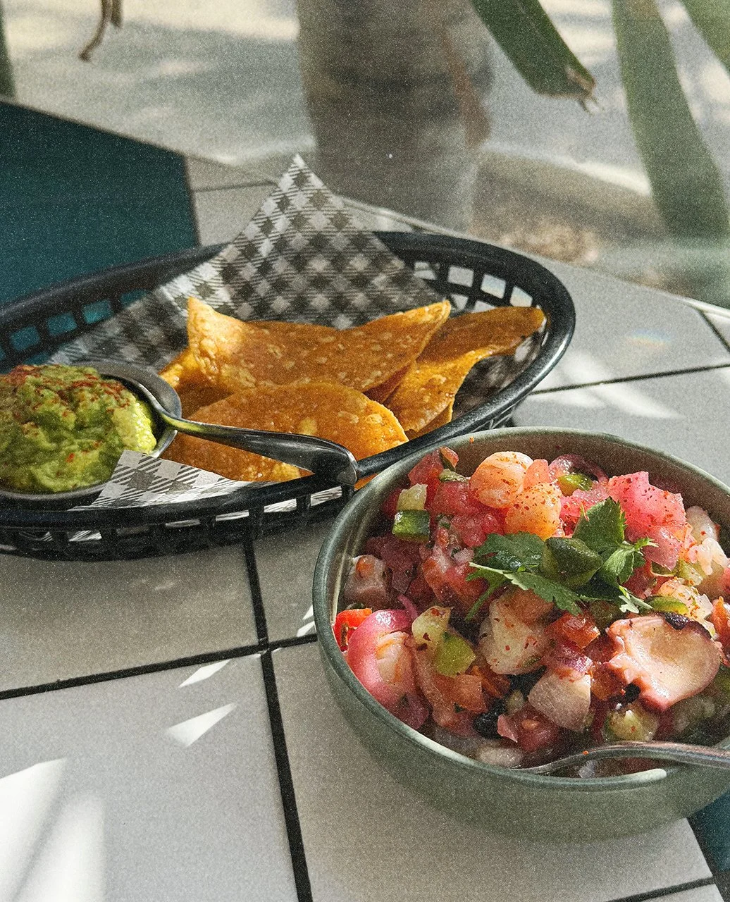 SEAFOOD FRESCA!⁠
occy, prawns and market fish paired with tomato, onion and pickled cucumber w/ guac &amp; tostadas on the side!⁠
⁠
seafood, sunshine and something cold in hand! come hang out this week x⁠
⁠