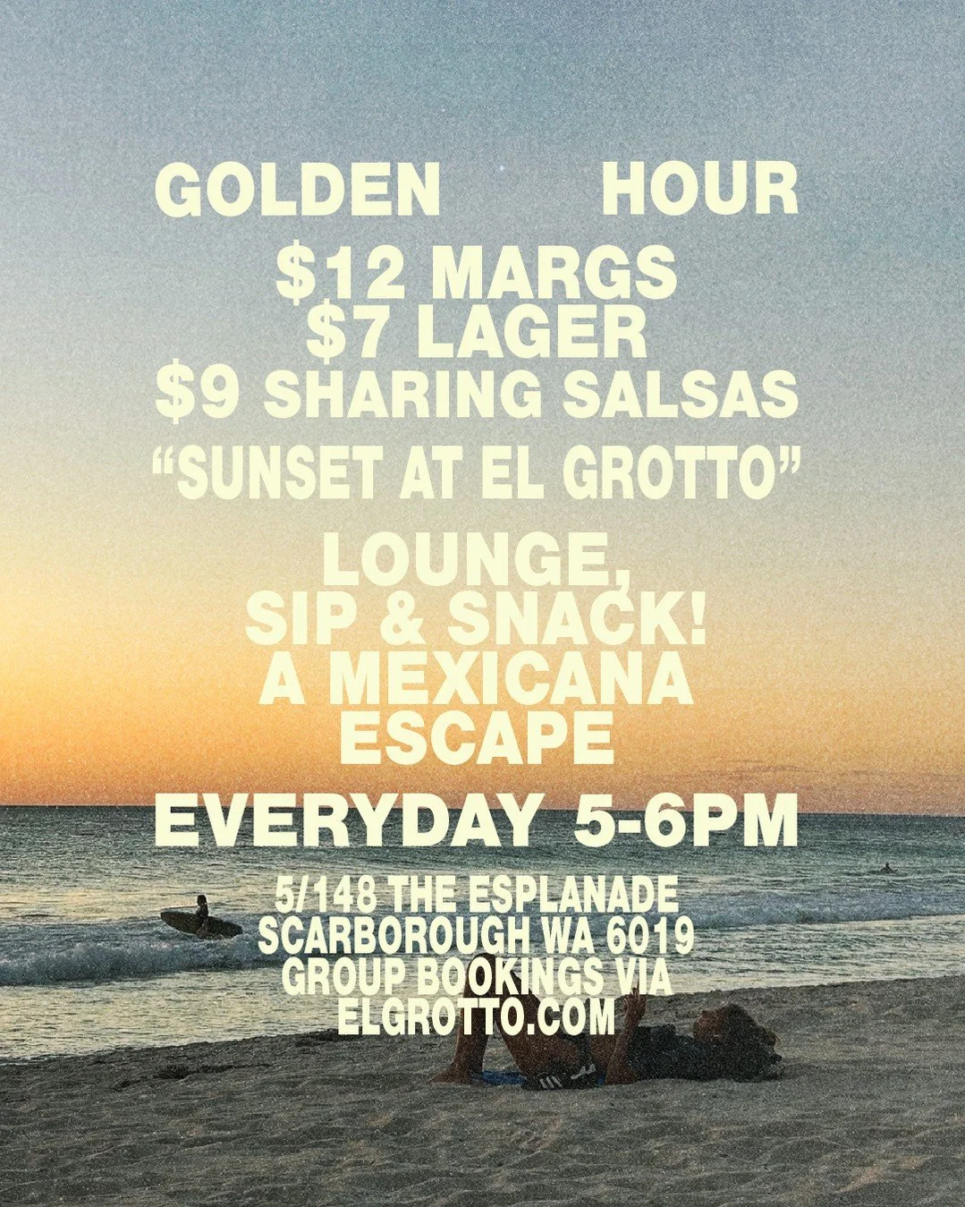 your daily ritual by the coast.⁠
+ $12 tommy's margs ⁠
+ $7 lager ⁠
+ $9 sharing salsas + corn chips⁠
⁠
everyday from 5&ndash;6pm!